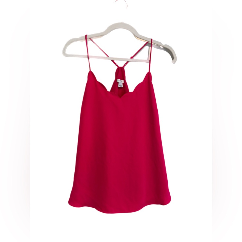J. Crew Scalloped Cami Tank Top 4 Pink Lined Adjustable Straps Preppy Coastal
